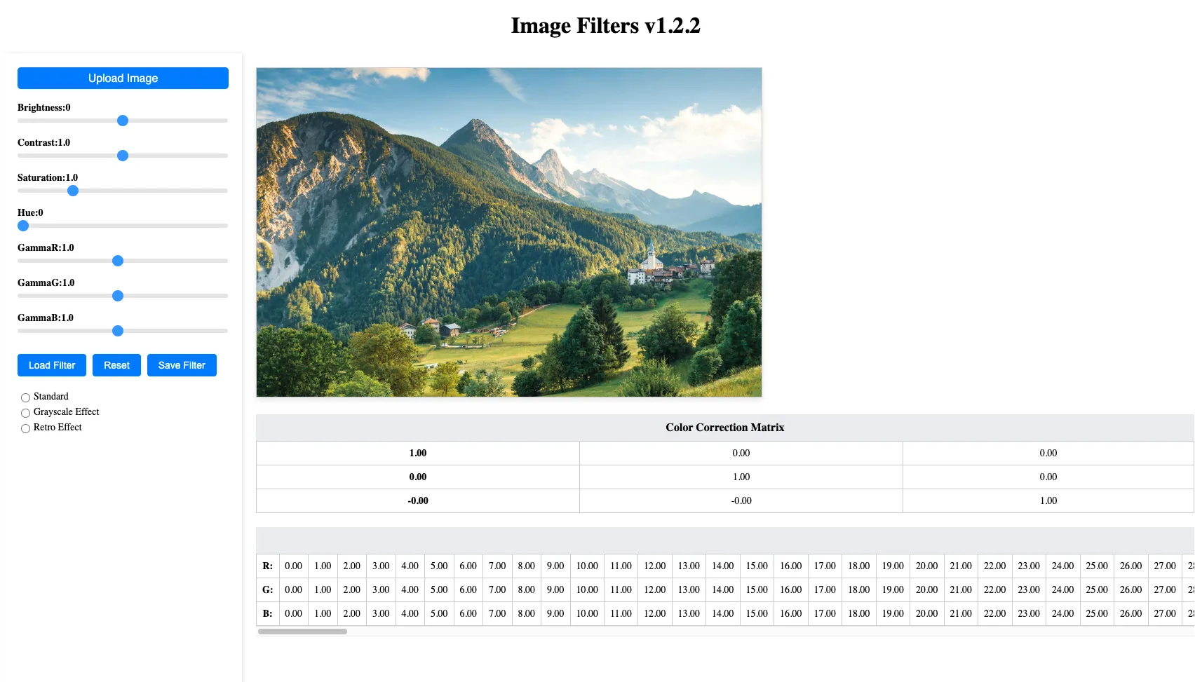 A screenshot of the Camp Snap filter tool